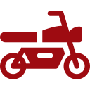 Red scooter/motorbike icon with a large cargo box on the back.