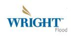 Wright Flood logo in blue text with a white background