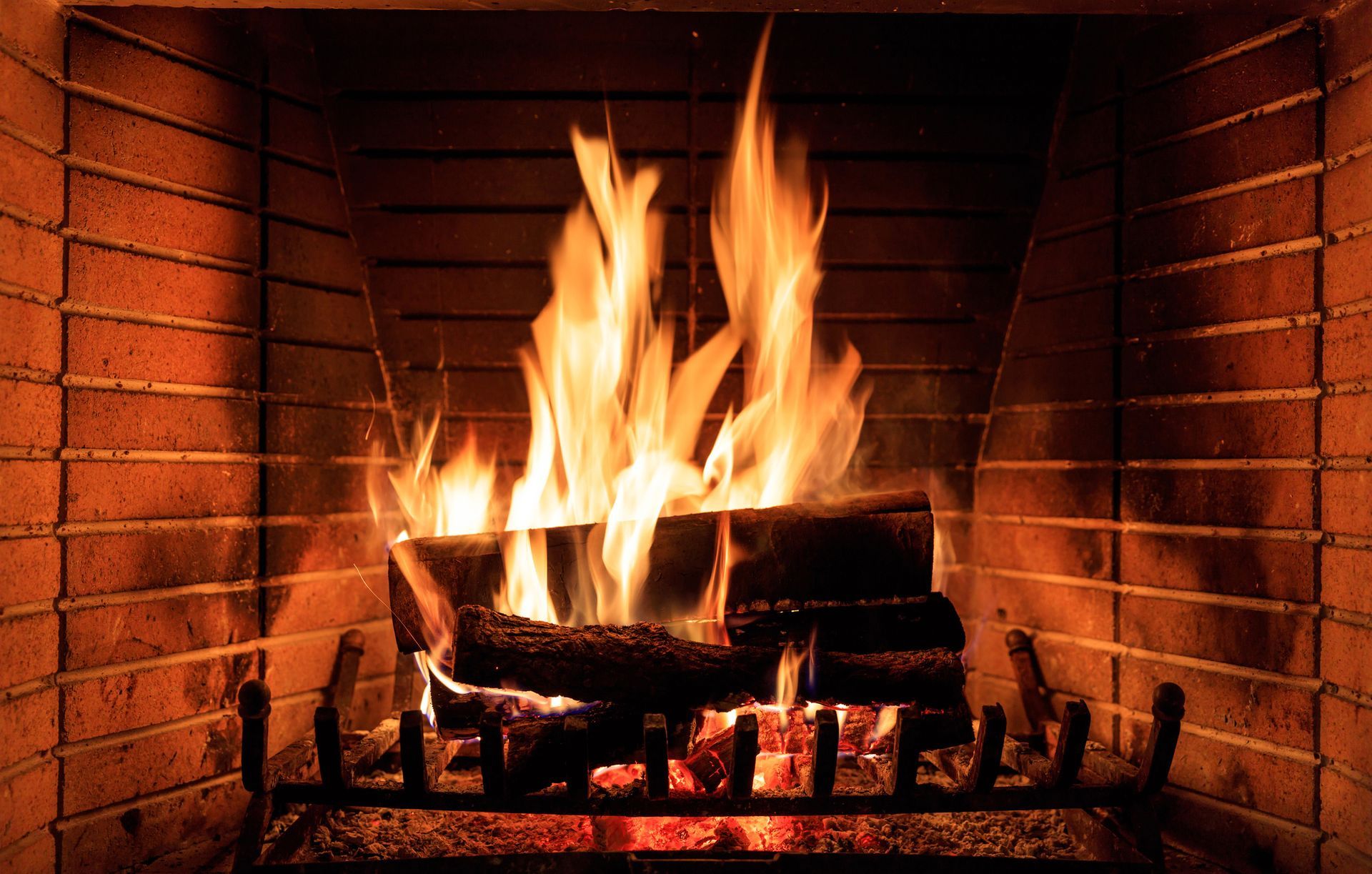 A fire in a fireplace.