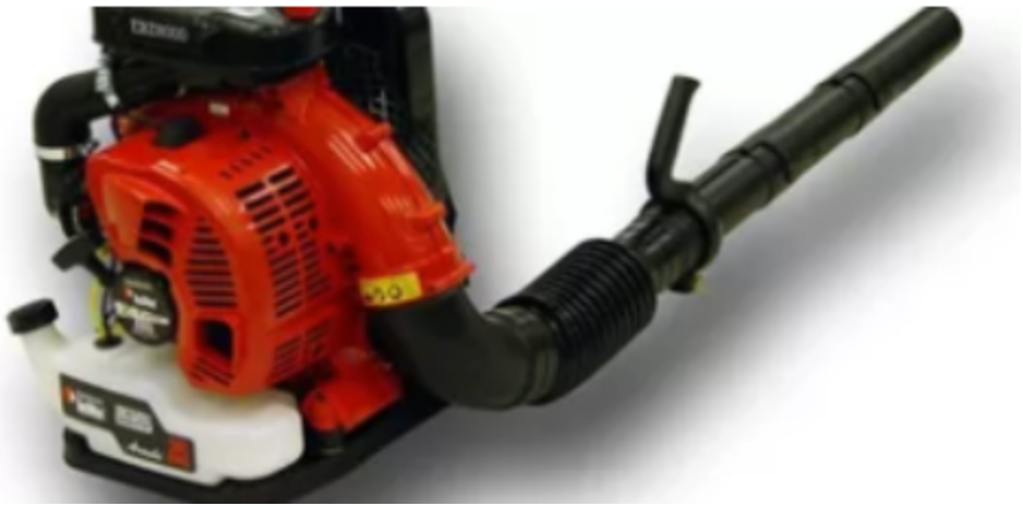 A red and black leaf blower with the letter p on it