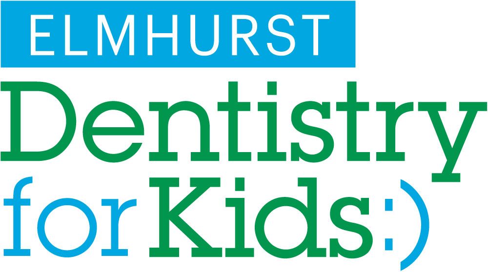 The logo for elmhurst dentistry for kids is blue and green.