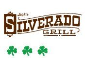 The logo for jack 's silverado grill has three shamrocks on it.