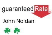 A guaranteed rate logo for john noldan with two shamrocks.