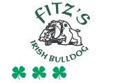 A logo for fitz 's irish bulldog with a bulldog and three shamrocks.
