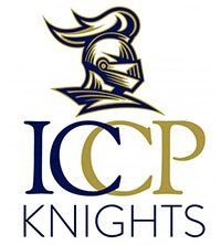 The logo for the icp knights shows a knight wearing a helmet.