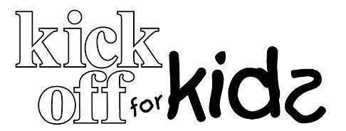 A black and white logo for kick off for kids.