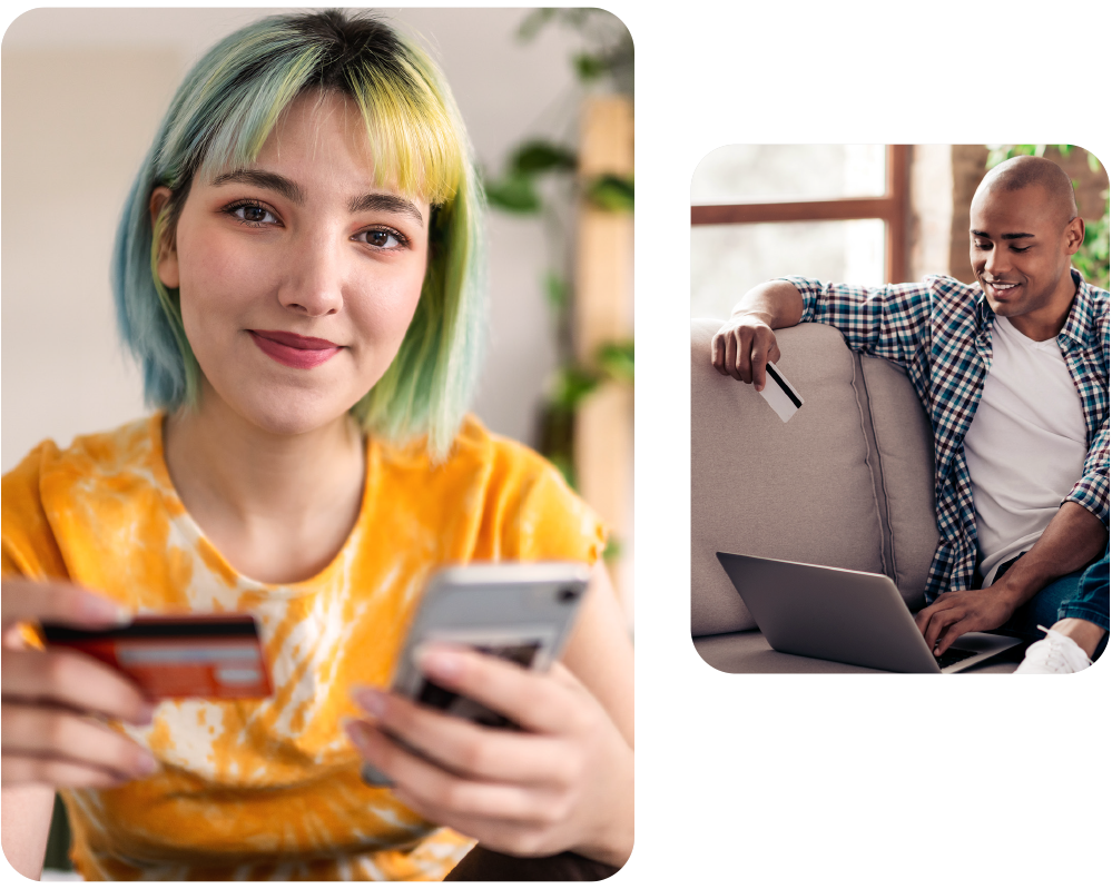 Customers paying online via phone and laptop