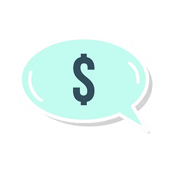 Mint speech bubble with a dollar sign icon