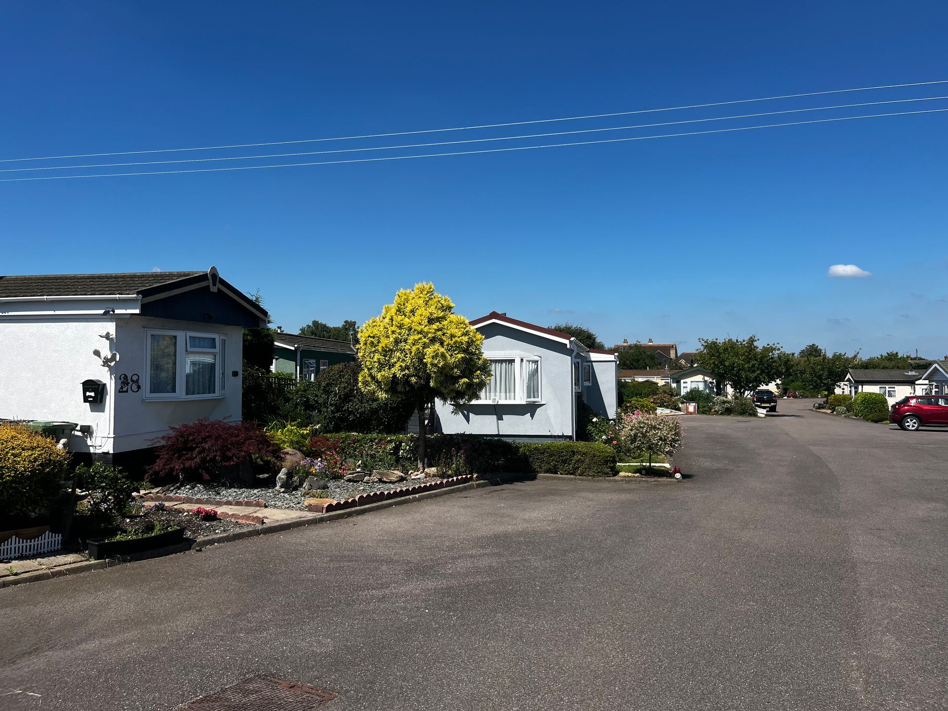 A row of mobile homes in a residential area