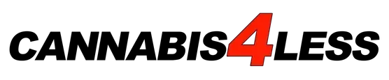 CANABIS 4 LESS logo in white outlined font, with a red number 4.