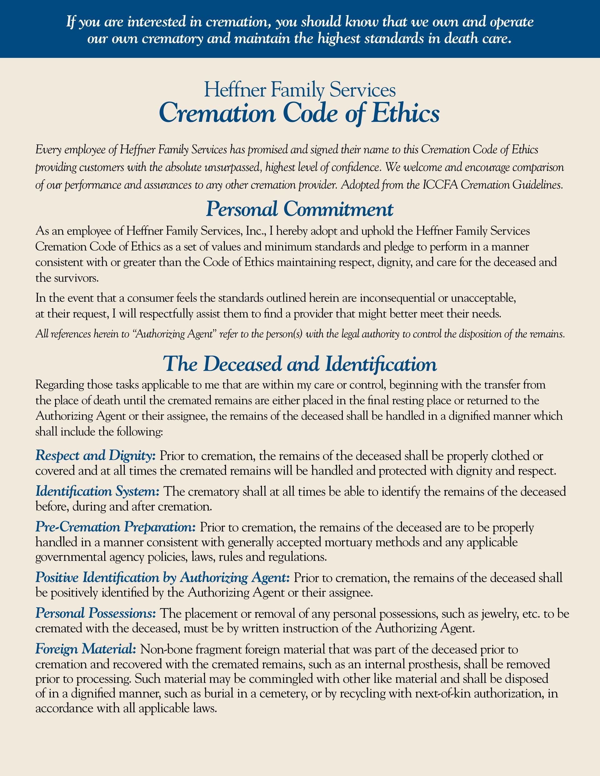 Blue-and-white document titled “Creation Code of Ethics” with several text sections and headings
