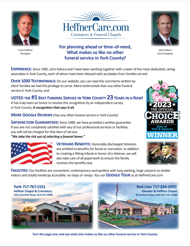 HellierCare.com ad with doctor headshots, text, U.S. flag, and award badges for home care services