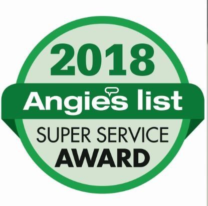 2018 Angie's List Super Service Award badge in green and white.