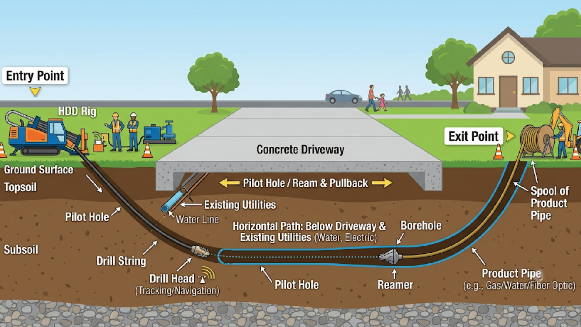 directional drilling process for underground pipeline construction