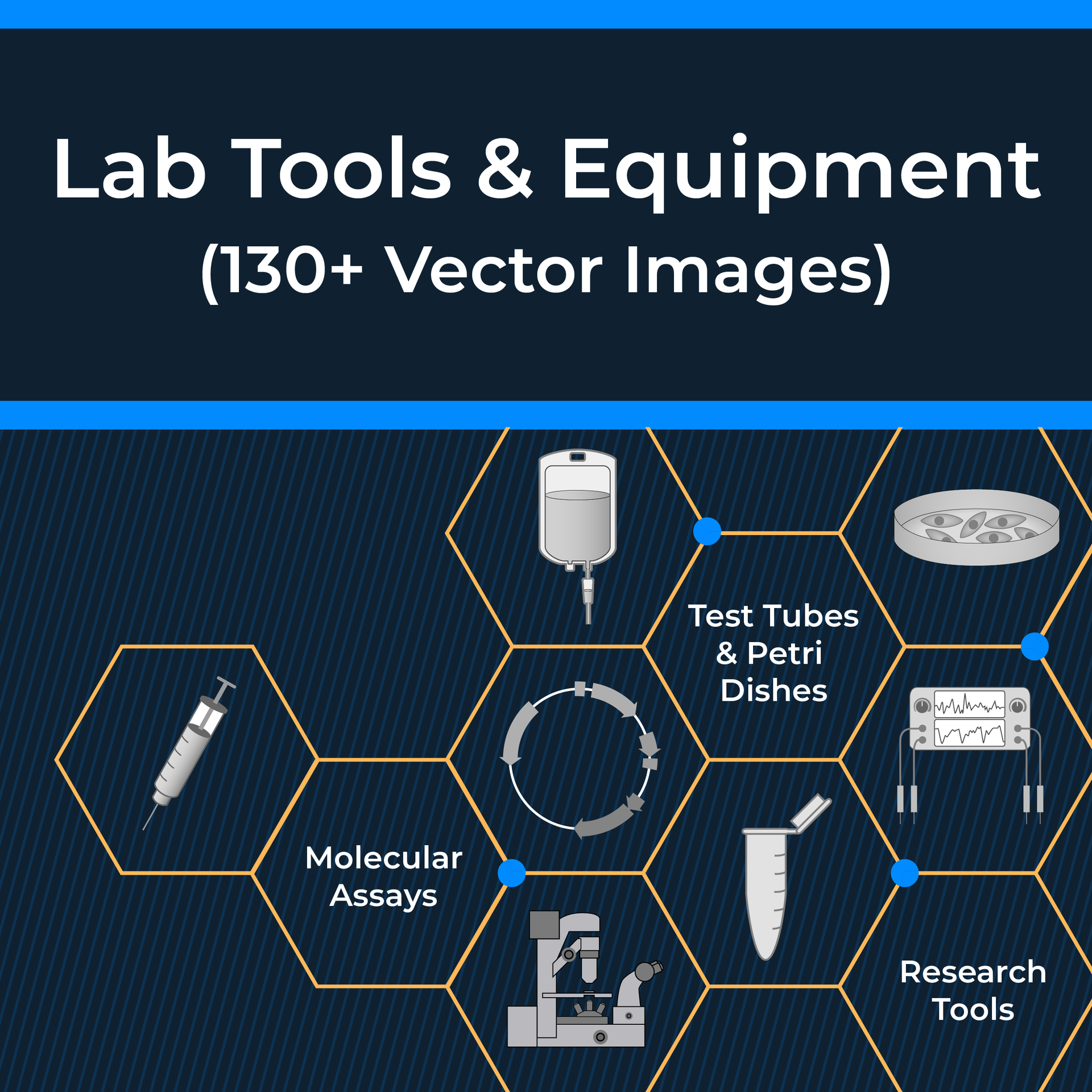 Laboratory tools and equipment vector template drawing examples