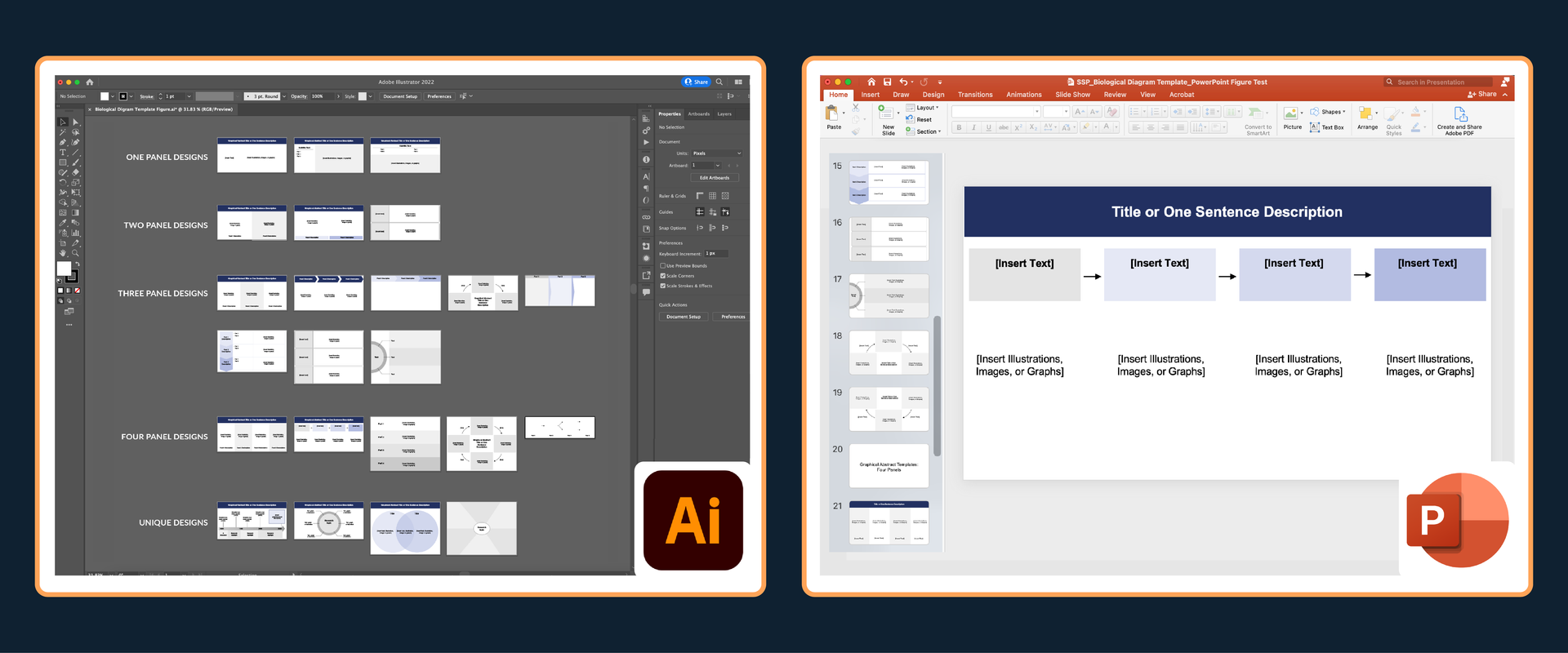 Graphical abstract template examples in Adobe Illustrator and PowerPoint