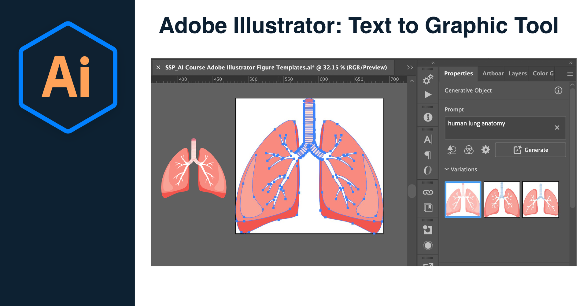 Example scientific AI Image of lung anatomy from Adobe Illustrator Generate Vectors tool Example scientific AI Image of lung anatomy from Adobe Illustrator tools