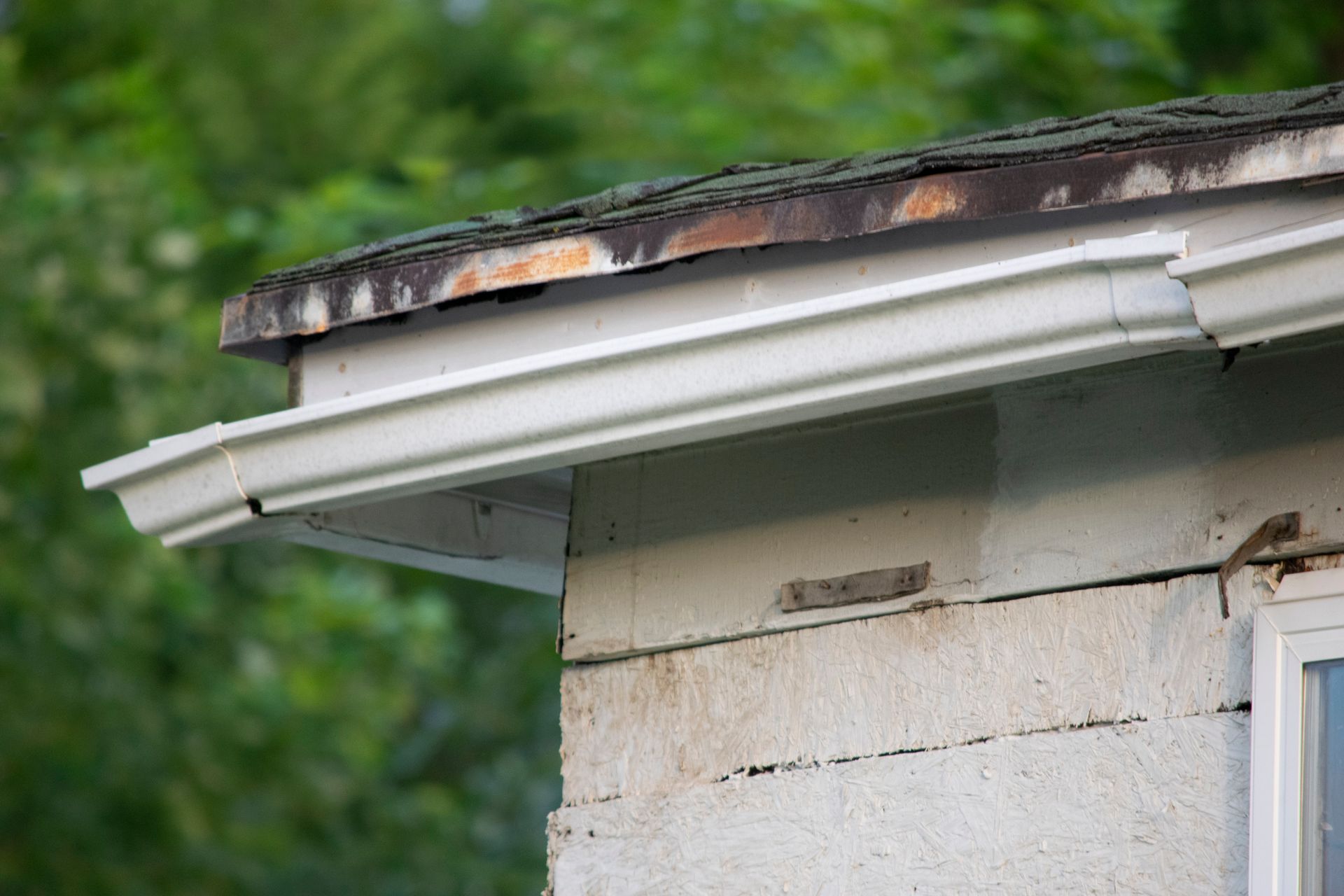 damaged gutters on the roof of a home can cause basement flooding