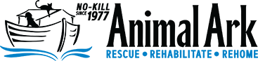 Animal Ark logo: A black silhouette of a boat with dog and cat. 