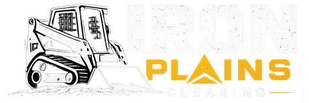 Logo with a sketch of a bulldozer and the word “PLAINS” in gold text