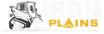 Logo with a sketch of a bulldozer and the word &ldquo;PLAINS&rdquo; in gold text