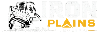 Logo with a sketch of a bulldozer and the word &ldquo;PLAINS&rdquo; in gold text