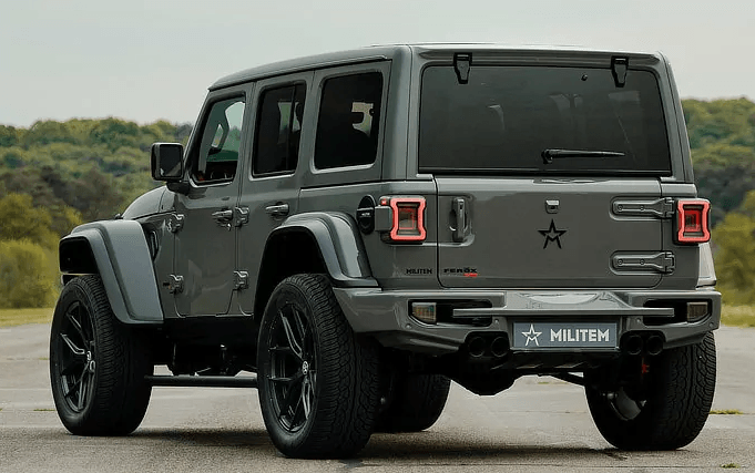 The rear end of a jeep wrangler unlimited is shown.