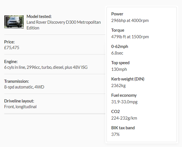A screenshot of a land rover discovery d300 metropolitan edition.