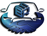 A blue handshake with a cube on top of it
