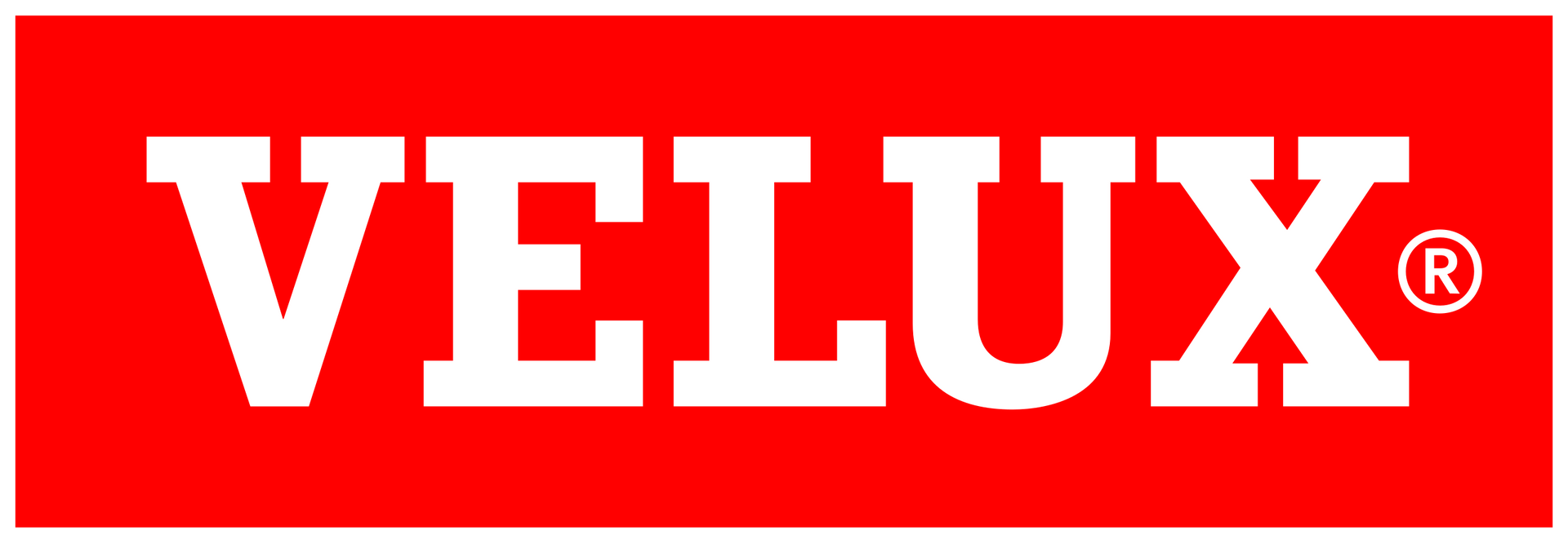 Un logo velux rosso e bianco su sfondo bianco