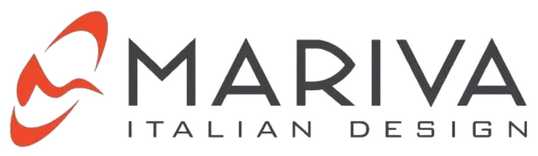 Il logo di mariva Italian design è rosso e nero