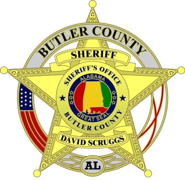 Butler County Sheriff's badge with a five-pointed star, Alabama map, text 