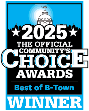 2025 Community's Choice Awards winner. Blue, white, and black badge with Best of B-Town and a cityscape design. 2025 Community's Choice Awards winner. Blue, white, and black badge with Best of B-Town and a cityscape design.