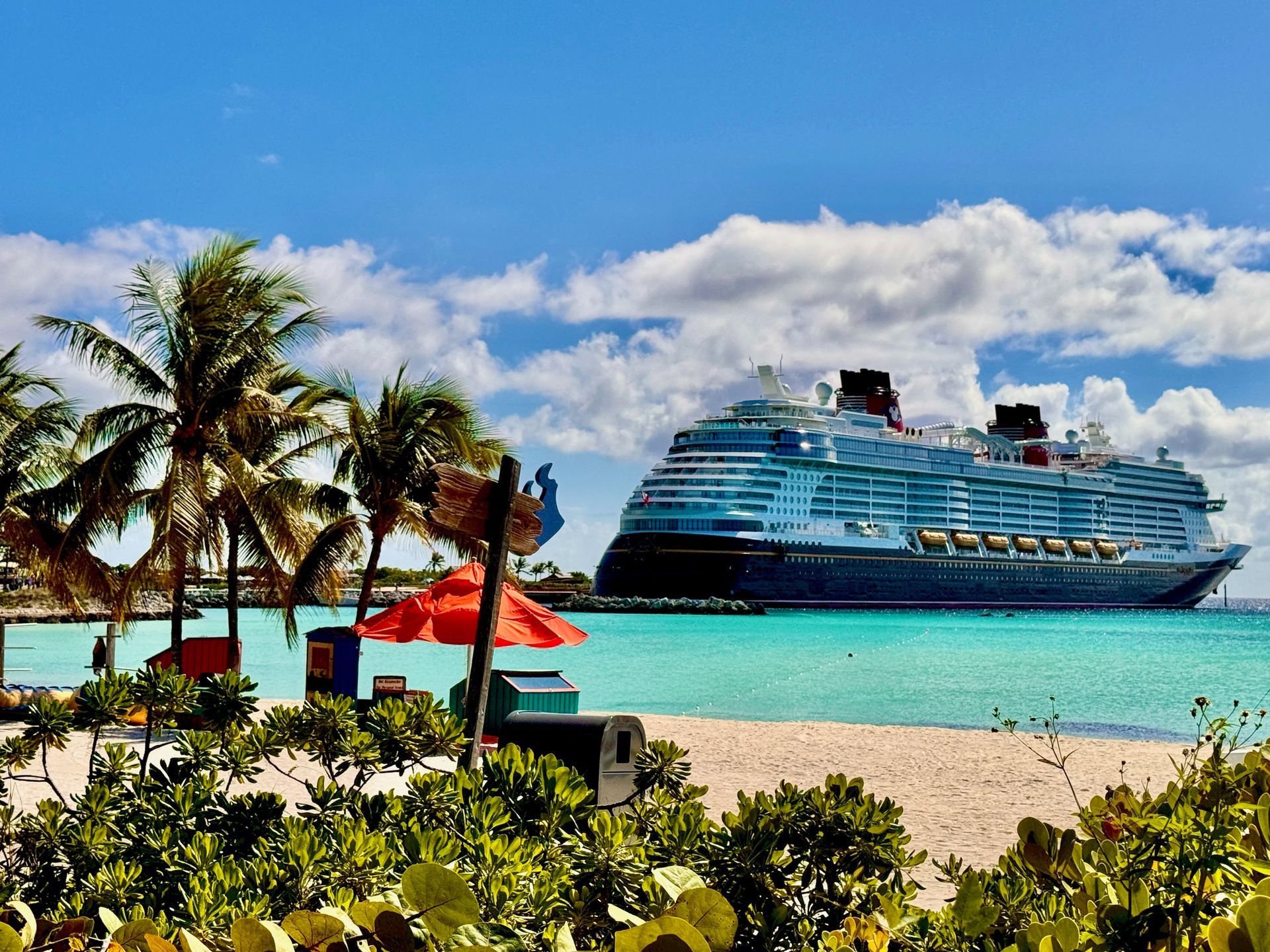 Disney Cruise Line Disney Treasure as seen from Castaway Cay