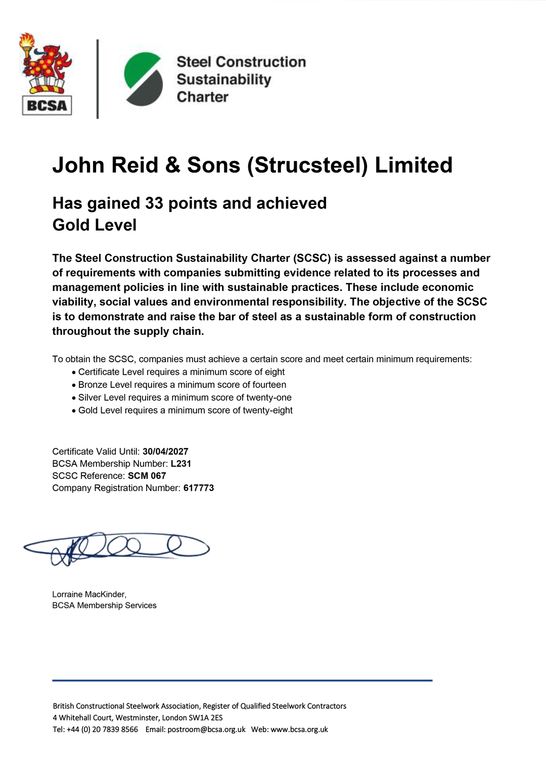 A letter from john reid & sons is on a white background.