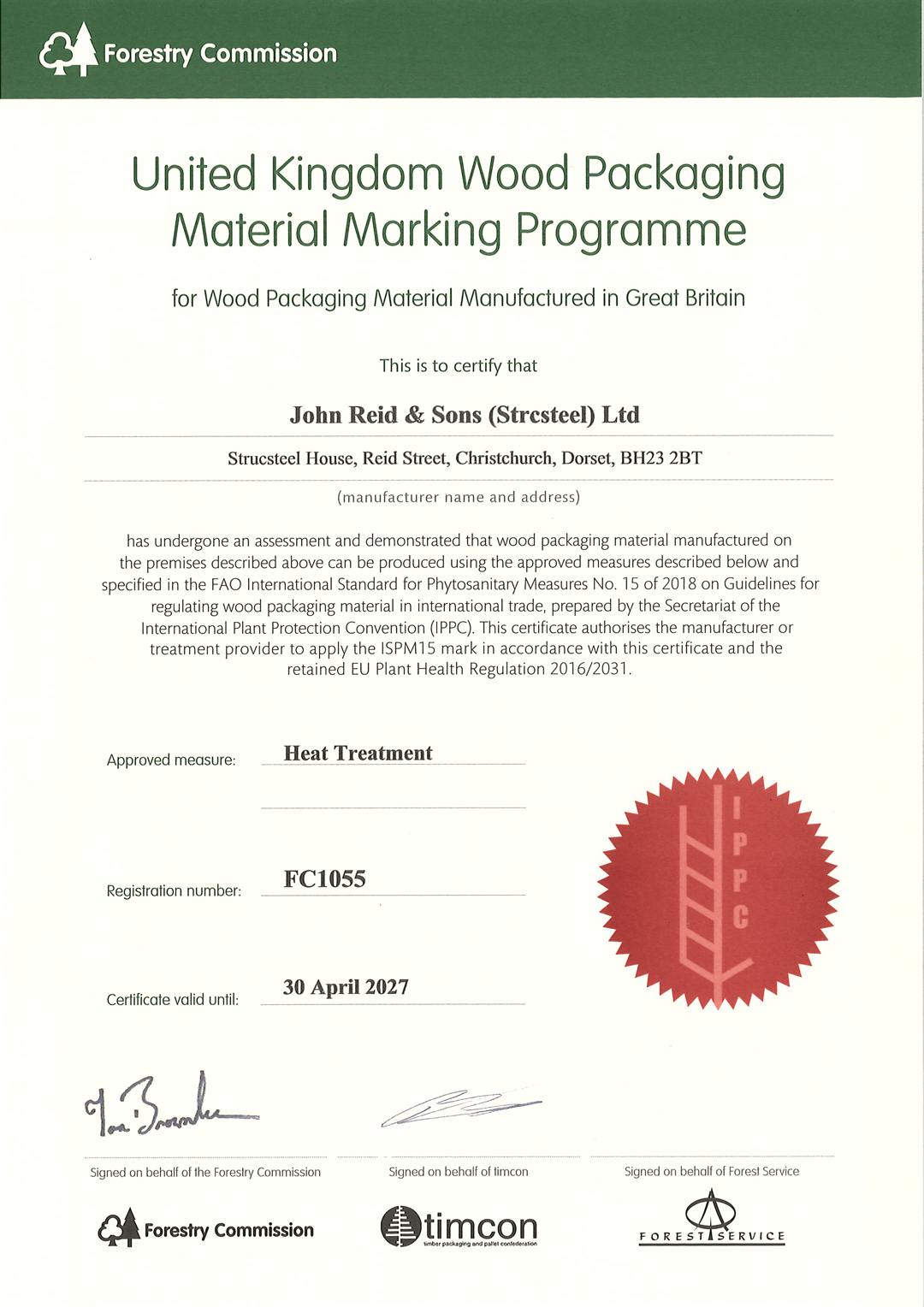 It is a certificate that says united kingdom wood packaging material working programme.