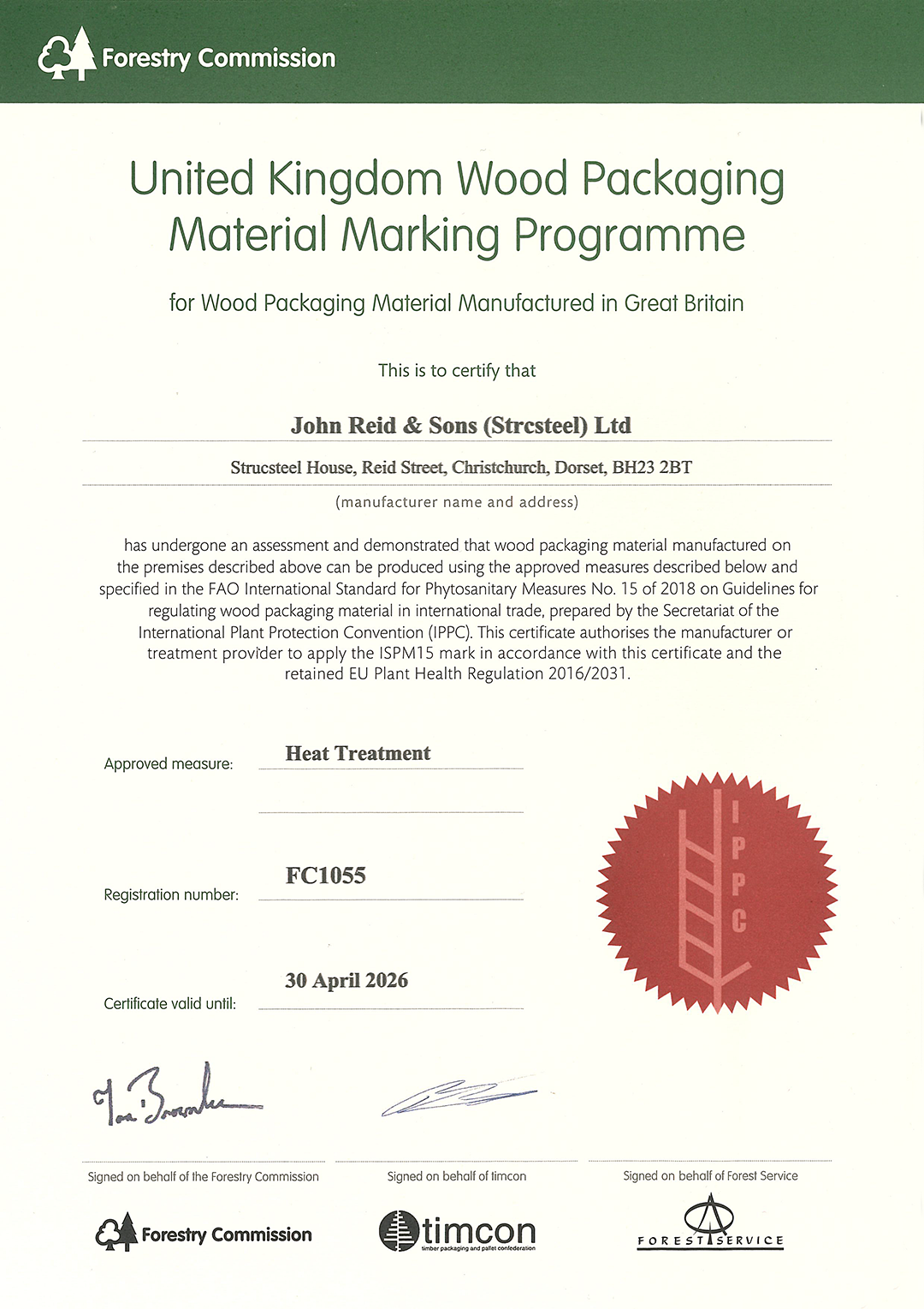 It is a certificate that says united kingdom wood packaging material working programme.