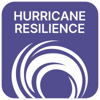 The logo for hurricane resilience is purple and white