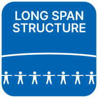 A blue sign that says long span structure on it