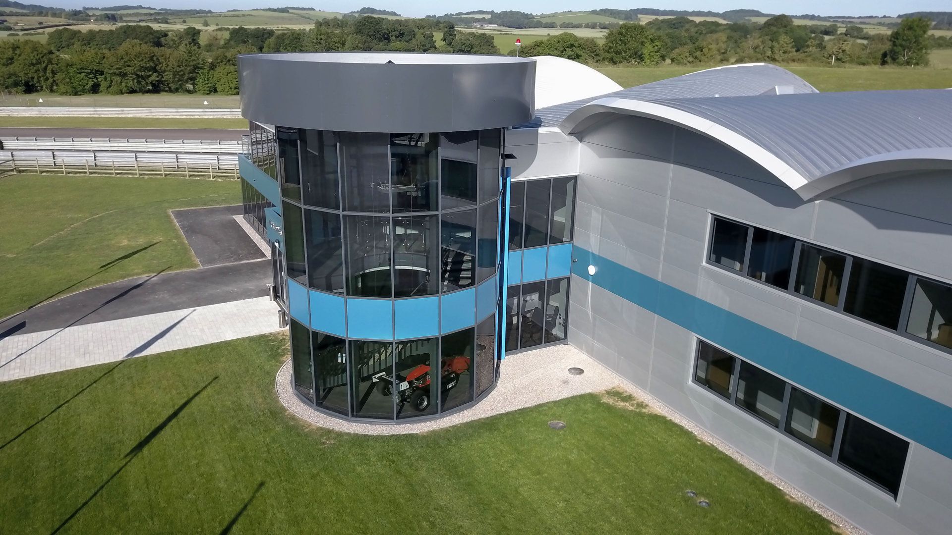 An aerial view of a large building with a lot of windows
