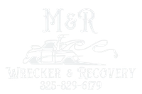 A logo for M&R Wrecker & Recovery featuring a tow truck illustration and the phone number 325-829-6179.