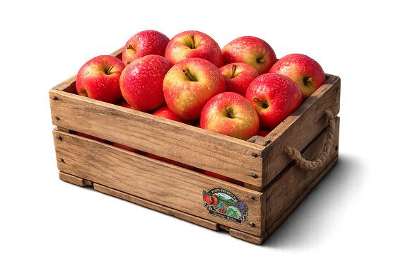Michigan Honeycrisp apples in a wooden crate at Joe's Produce