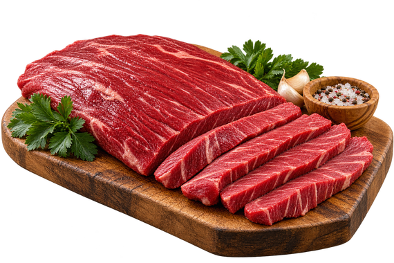 New York Strip Steak on a Wooden Board