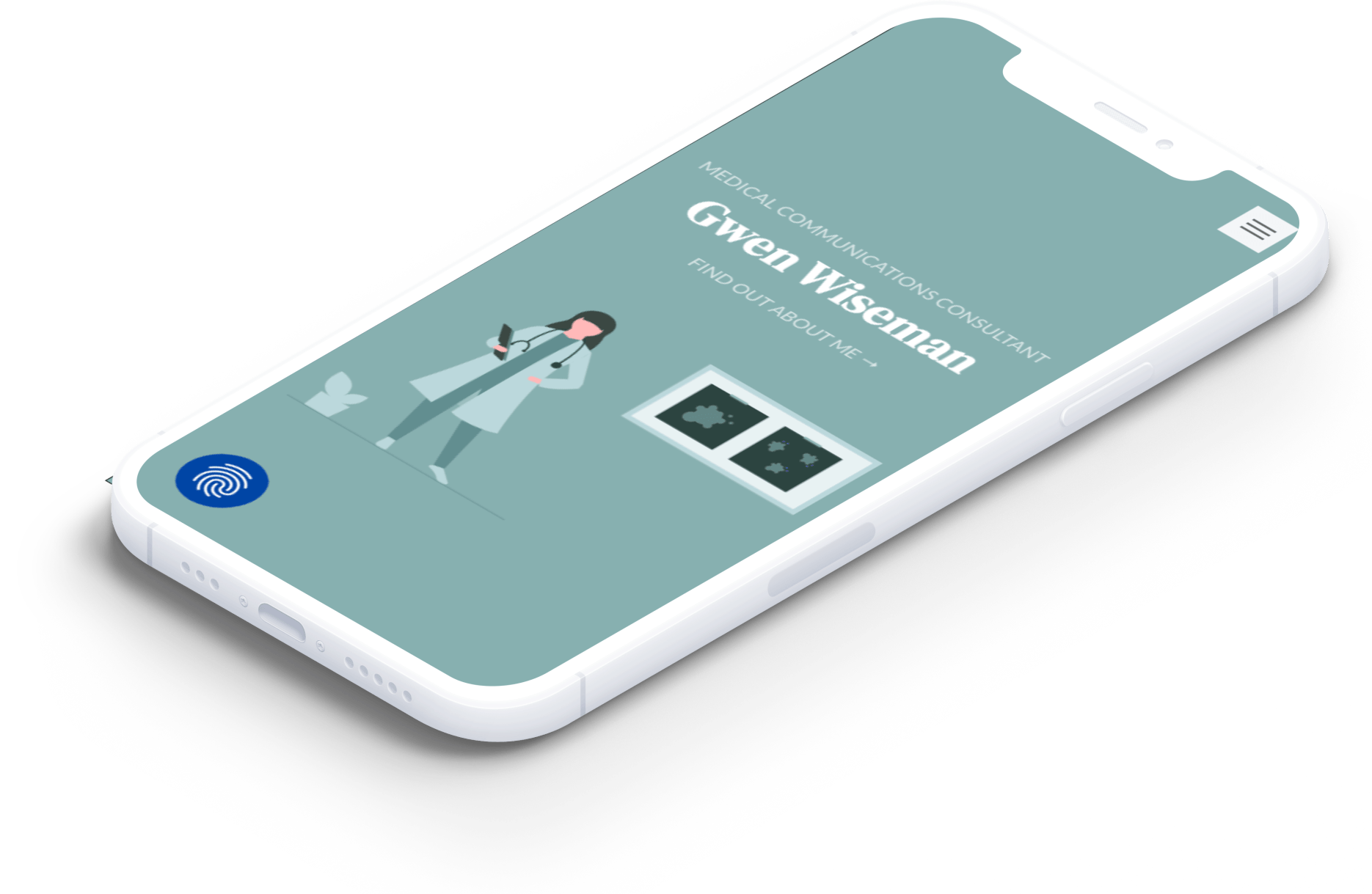 The Gwen Wiseman homepage displayed on an iPhone