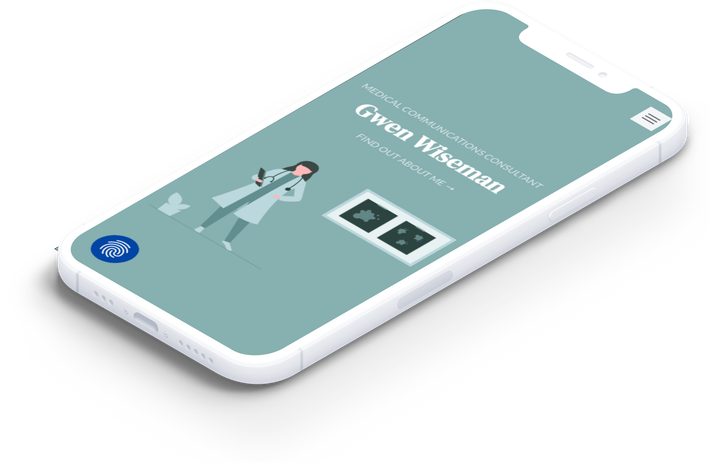 The Gwen Wiseman homepage displayed on an iPhone