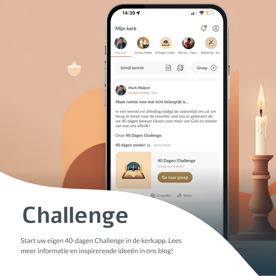 Mockup van een mobiele app op een beige achtergrond met een grote koptekst 