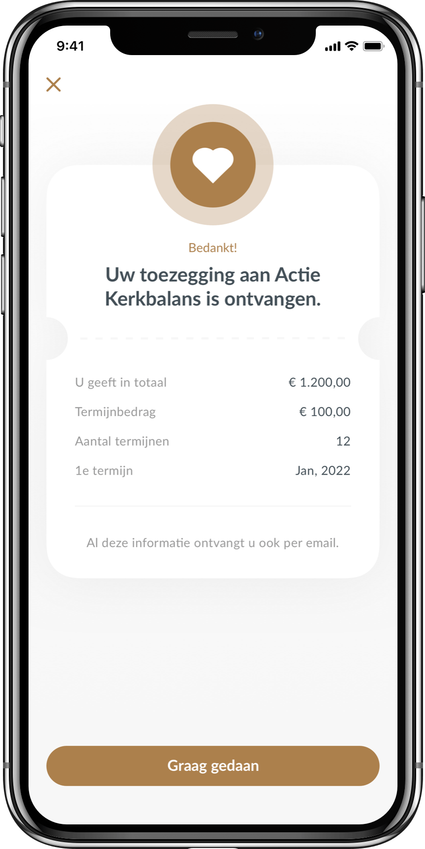 Actie Kerkbalans bevestiging na geven in app
