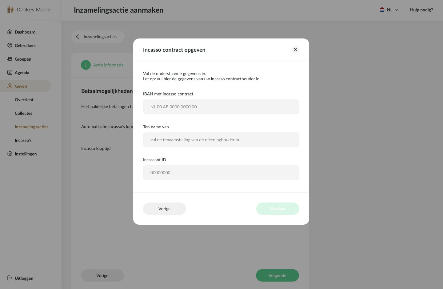 incassorekening toevoegen kerkapp