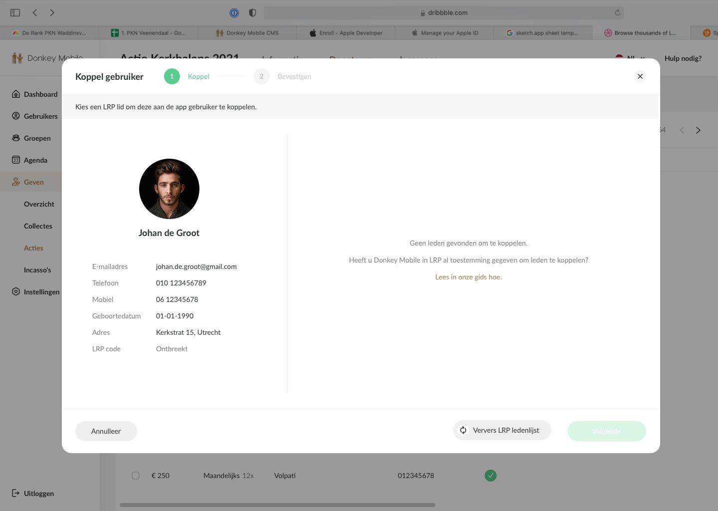 LRP beheerdersscherm voor koppeling