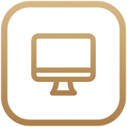 Een computermonitorpictogram in een vierkant op een witte achtergrond.